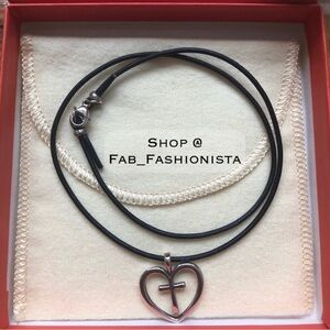 James Avery heart cross necklace sterling silver leather necklace retired